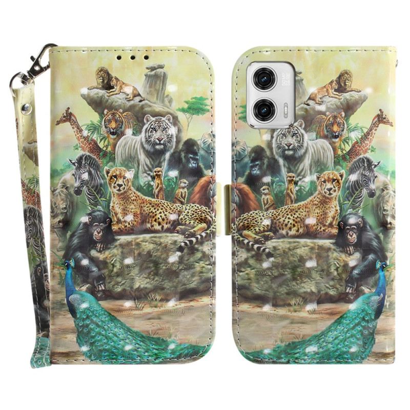 Fliptok / Bőrtok Moto G73 5G szíjjal Tanga Szafari Állatok