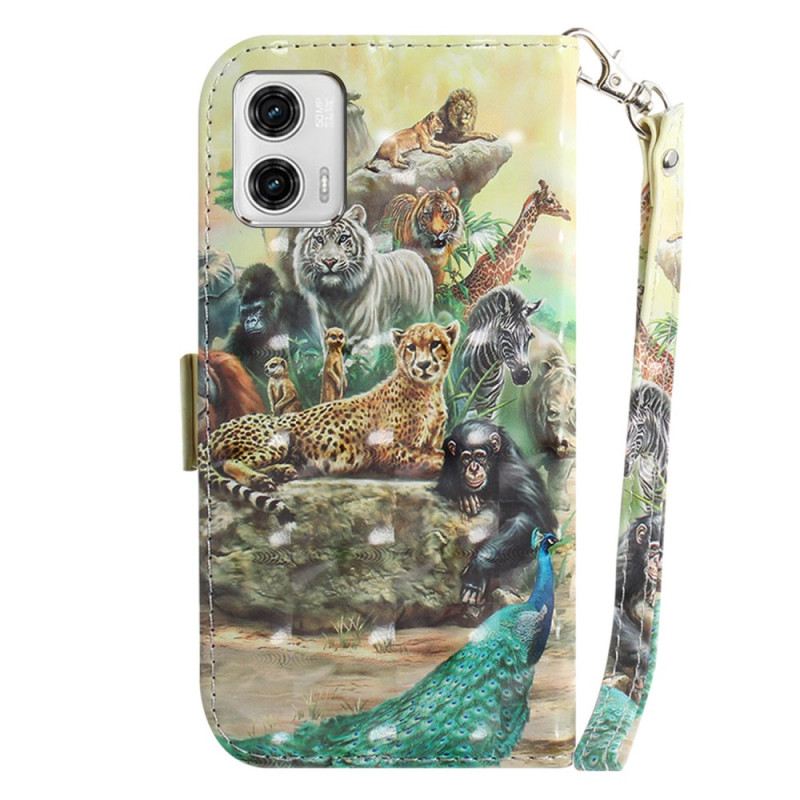 Fliptok / Bőrtok Moto G73 5G szíjjal Tanga Szafari Állatok