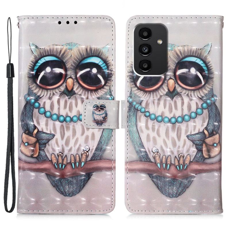 Fliptok / Bőrtok Samsung Galaxy A54 5G Bagoly Kisasszony Nyakpánttal