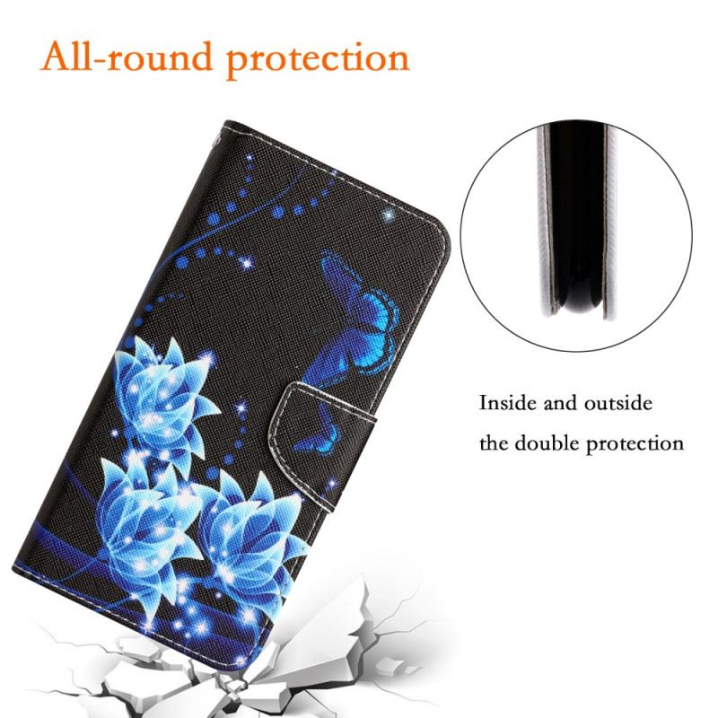 Fliptok / Bőrtok Samsung Galaxy A54 5G szíjjal Pillangók Éjszaka Strappy