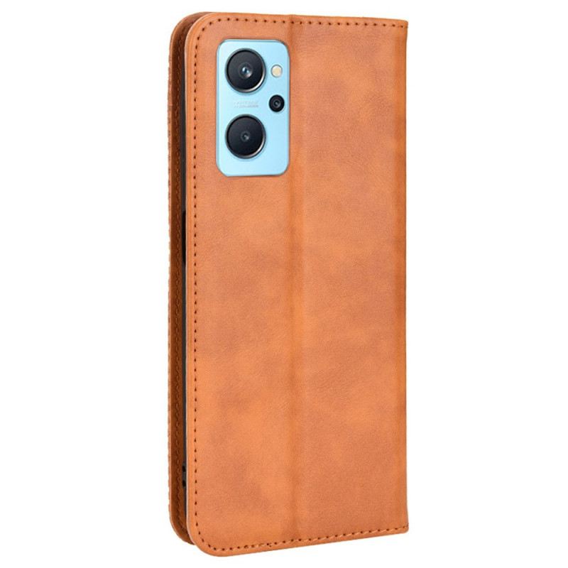 Fliptok Realme 9i Bőrtok Stilizált Vintage Bőrhatás