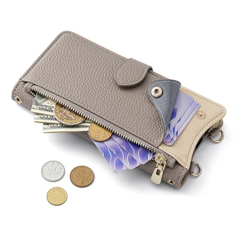 Bőrtok Realme 14x 5g Kétszínű Pénztárca Lánccal