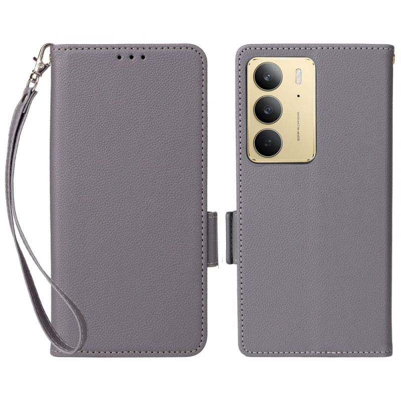 Bőrtok Realme 14x 5g Licsi Műbőr Pánttal