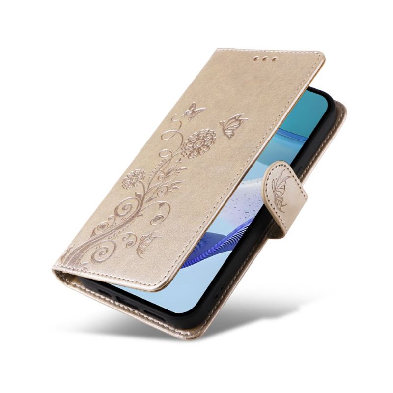 Bőrtok Realme 14x 5g Pillangók És Virágok