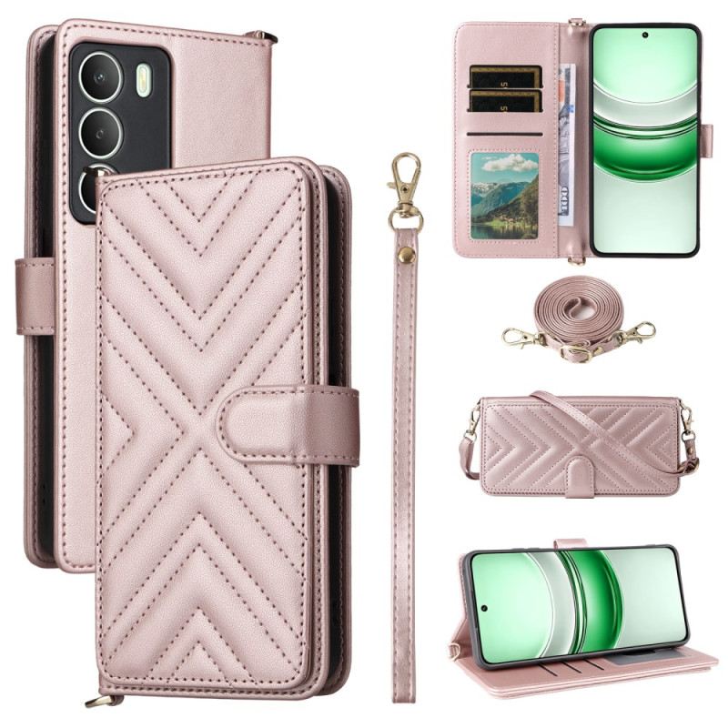 Bőrtok Realme 14x 5g Steppelt Pánttal És Vállpánttal