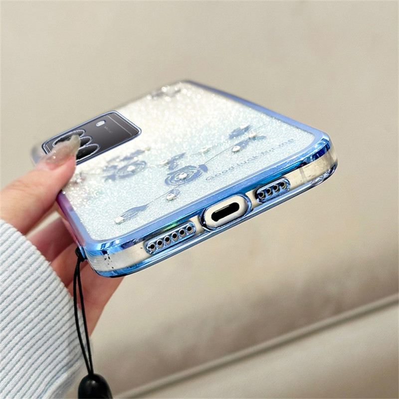 Tok Realme 14x 5g Kadem Virágok És Strasszok Nyakpánttal