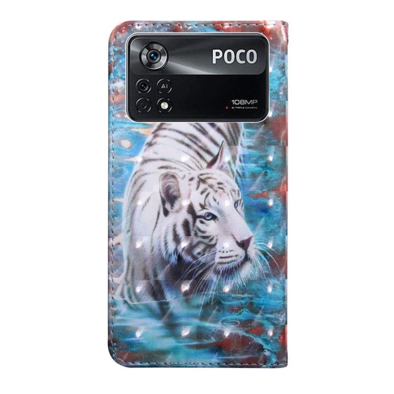 Fliptok / Bőrtok Poco X4 Pro 5G szíjjal Mesés Tanga Tigris