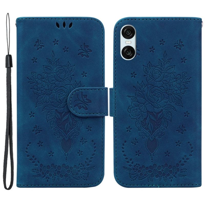 Bőrtok Sony Xperia 10 Vi Rózsamintás Pánttal