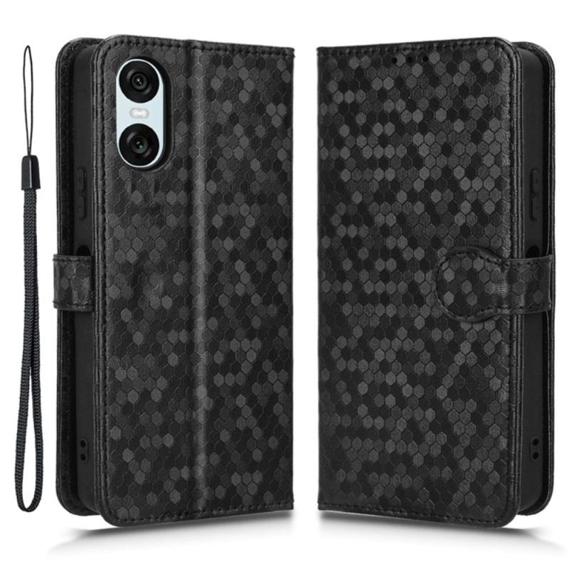 Kinyitható Bőrtok Sony Xperia 10 Vi Fényes Pontok Szíjjal