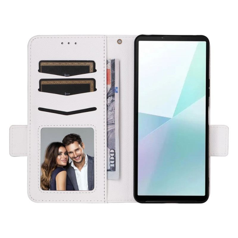 Kinyitható Bőrtok Sony Xperia 10 Vi Licsi Textúrájú Dupla Kapocs És Szíj