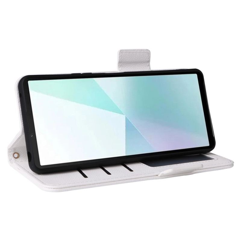 Kinyitható Bőrtok Sony Xperia 10 Vi Licsi Textúrájú Dupla Kapocs És Szíj