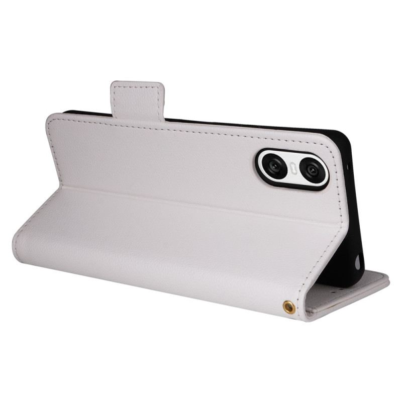 Kinyitható Bőrtok Sony Xperia 10 Vi Licsi Textúrájú Dupla Kapocs És Szíj