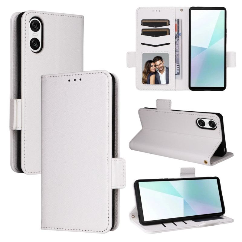 Kinyitható Bőrtok Sony Xperia 10 Vi Licsi Textúrájú Dupla Kapocs És Szíj