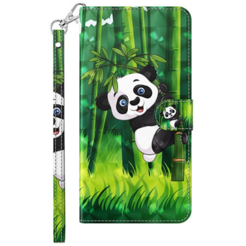 Bőrtok Samsung Galaxy A15 Bambusz Panda Szíjjal