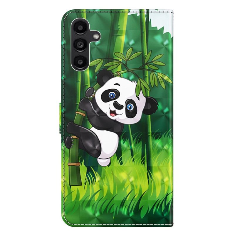 Bőrtok Samsung Galaxy A15 Bambusz Panda Szíjjal