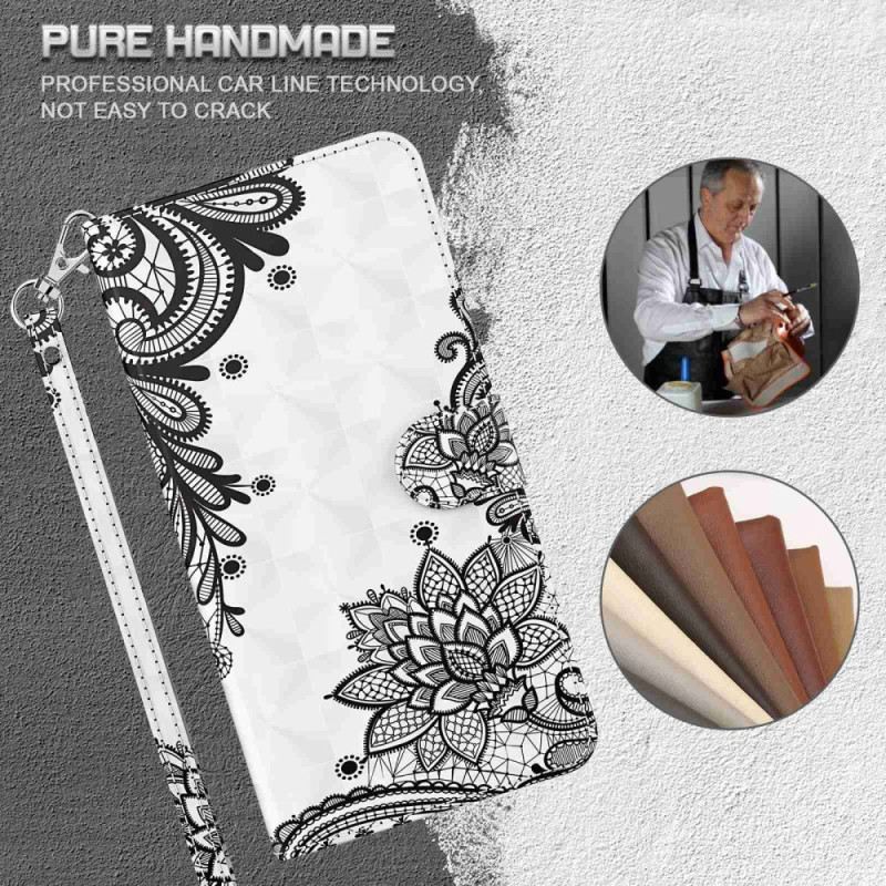 Bőrtok Samsung Galaxy A15 Csipkevirágok Pánttal