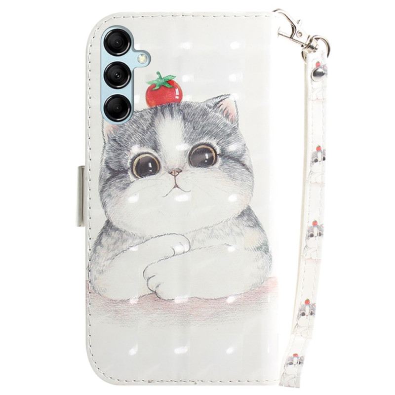 Bőrtok Samsung Galaxy A15 Macska És Eper Szíjjal