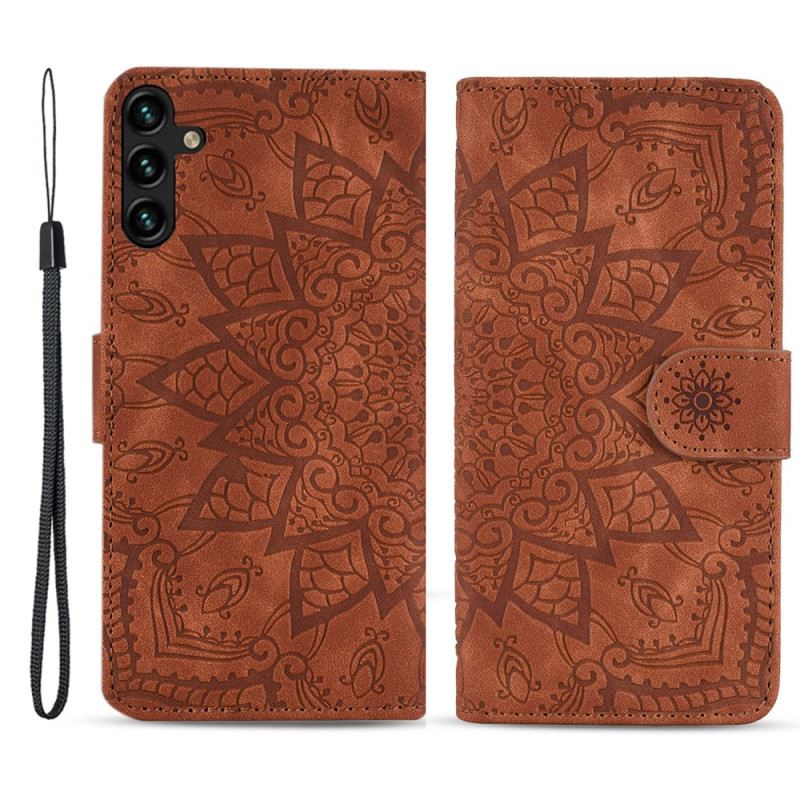 Bőrtok Samsung Galaxy A15 Nyomtatott Mandala Szíjjal