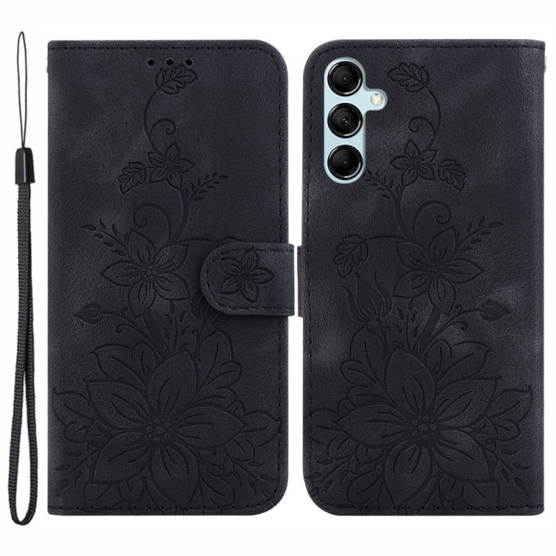 Bőrtok Samsung Galaxy A15 Virágmintás Szíjjal