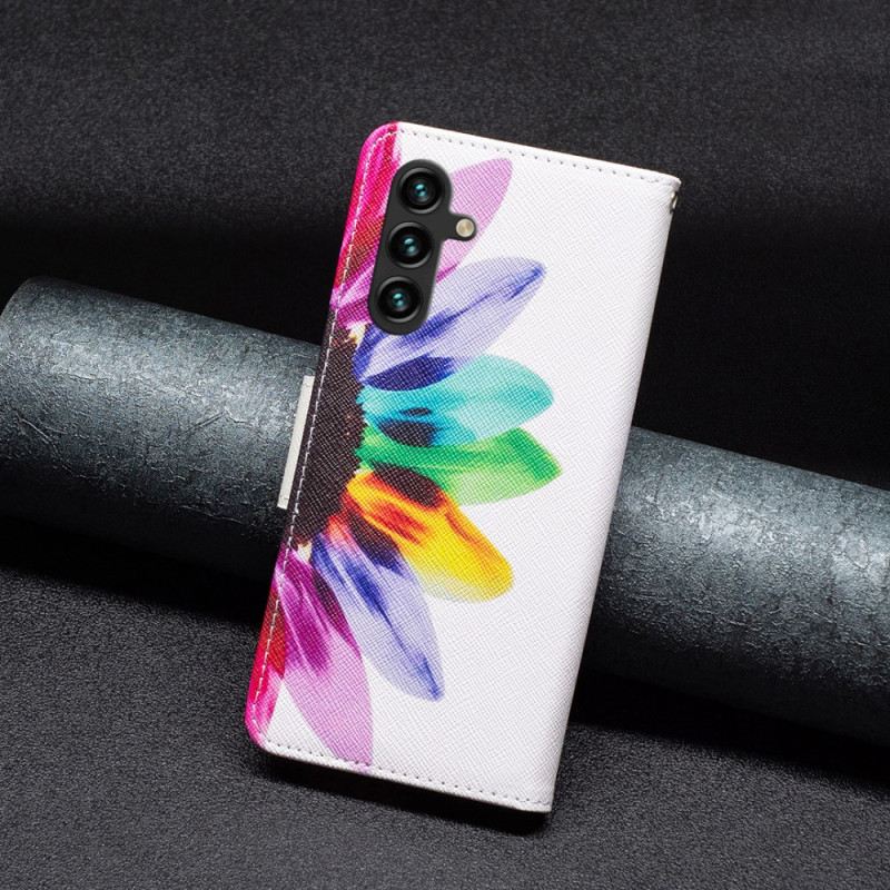 Kinyitható Bőrtok Samsung Galaxy A15 Akvarell Virág