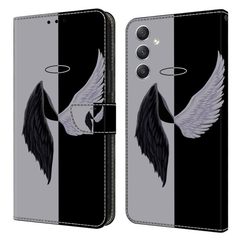 Kinyitható Bőrtok Samsung Galaxy A15 Fehér És Fekete Szárnyak