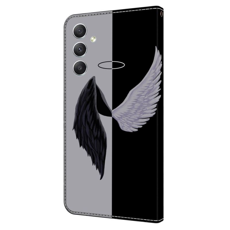 Kinyitható Bőrtok Samsung Galaxy A15 Fehér És Fekete Szárnyak