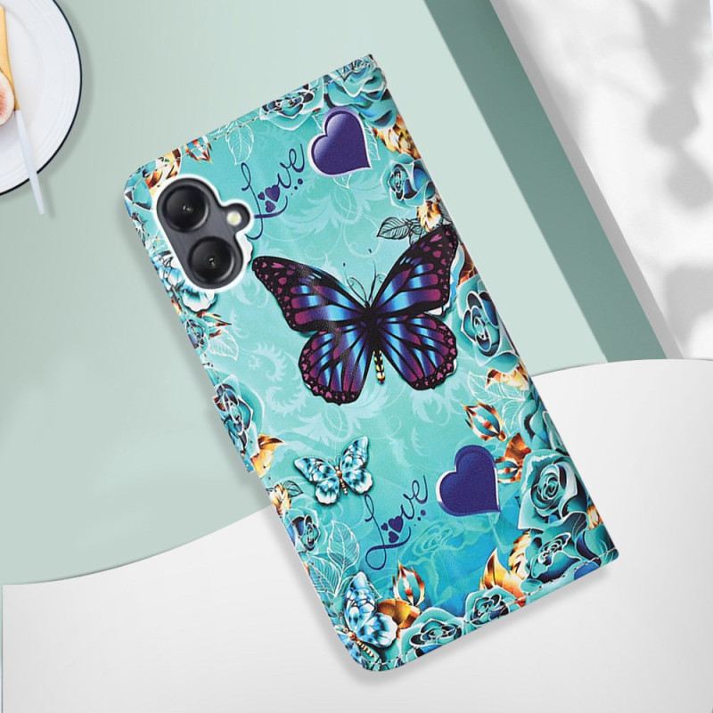 Kinyitható Tokok Samsung Galaxy A15 Pillangók És Szívek Szíjjal