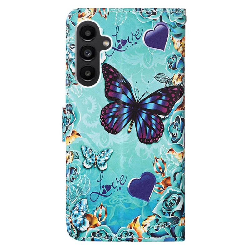 Kinyitható Tokok Samsung Galaxy A15 Pillangók És Szívek Szíjjal