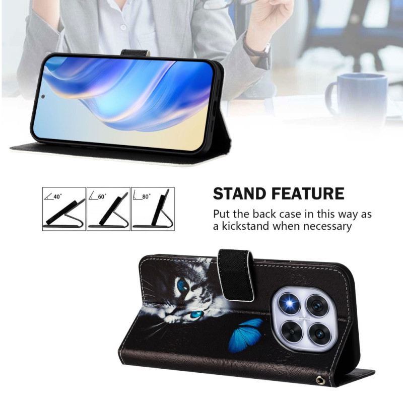 Bőrtok Xiaomi Redmi Note 14 Pro Plus 5g Pillangó És Macskaminta