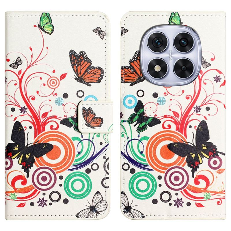 Bőrtok Xiaomi Redmi Note 14 Pro Plus 5g Pillangók Fehér Alapon