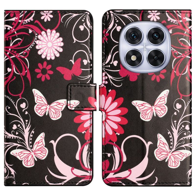 Bőrtok Xiaomi Redmi Note 14 Pro Plus 5g Pillangók Fekete Alapon