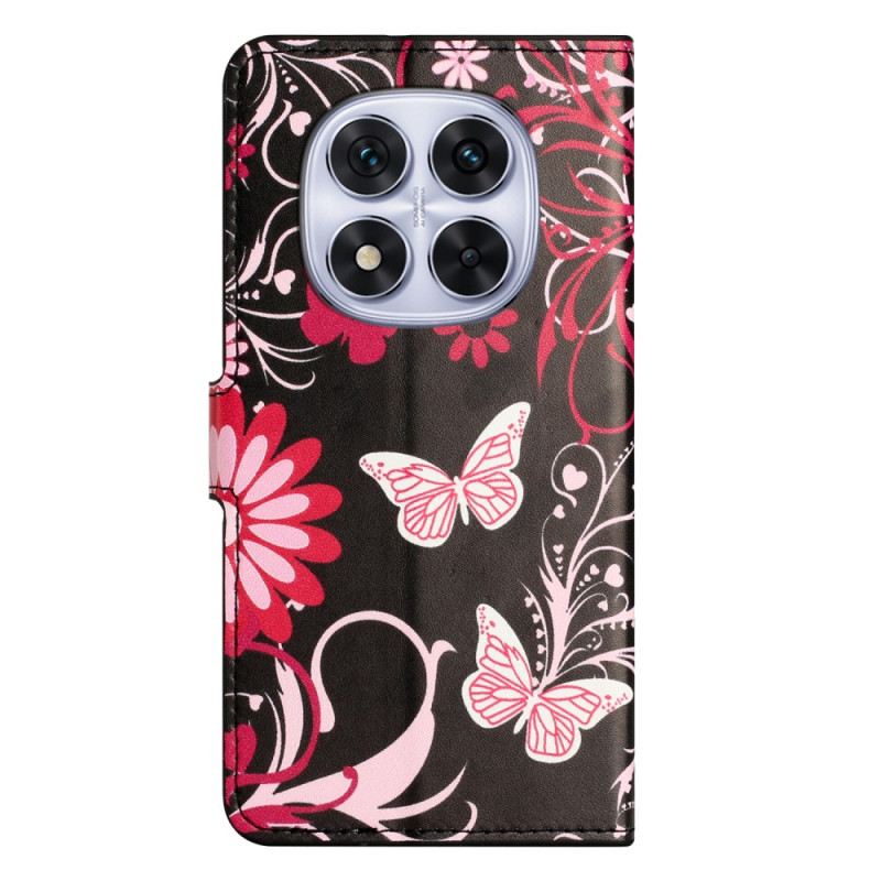 Bőrtok Xiaomi Redmi Note 14 Pro Plus 5g Pillangók Fekete Alapon