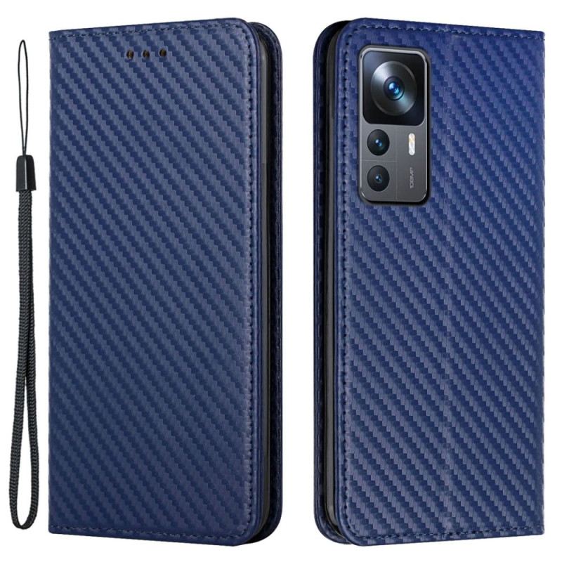 Fliptok Xiaomi 12T / 12T Pro Bőrtok Szénszálas Pánttal