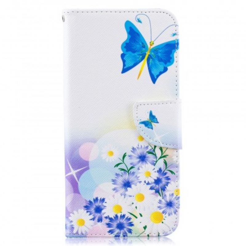 Fliptok / Bőrtok Samsung Galaxy A50 Festett Pillangók És Virágok