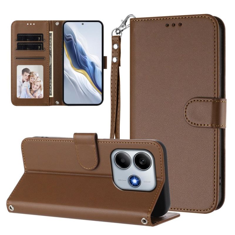 Bőrtok Xiaomi Redmi Note 14 5g Egyszínű Nyakpántos