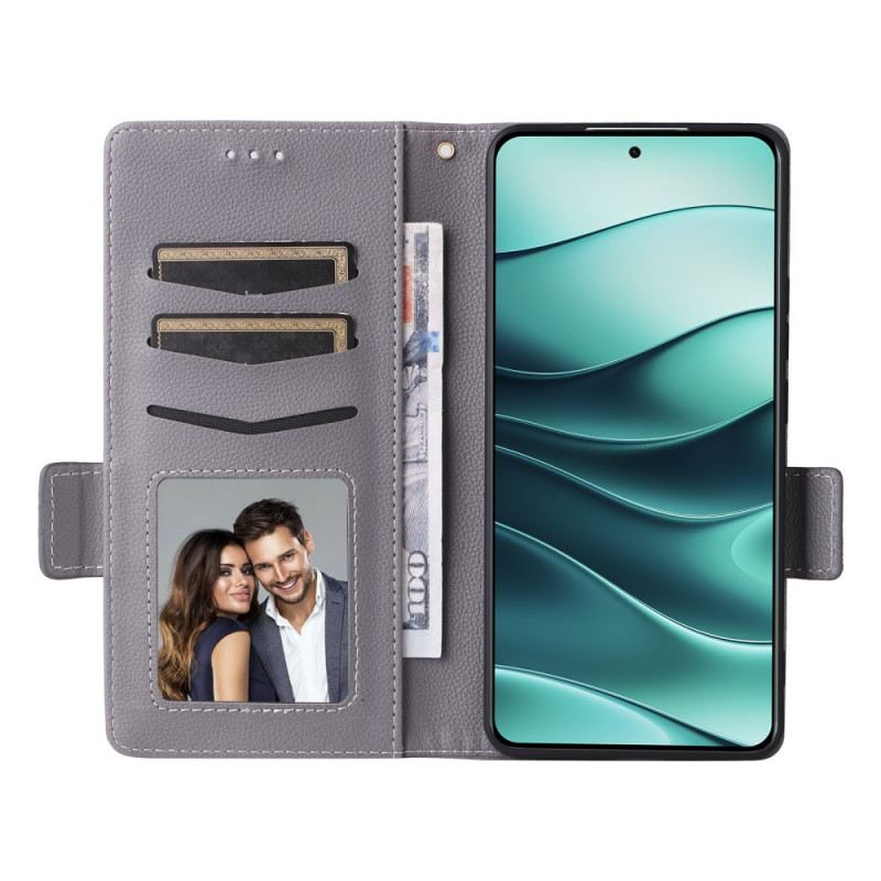 Bőrtok Xiaomi Redmi Note 14 5g Licsi Textúra Pánttal