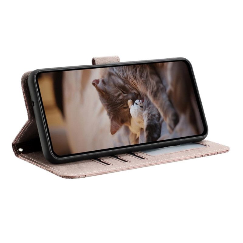 Bőrtok Xiaomi Redmi Note 14 5g Macskaminta Pánttal