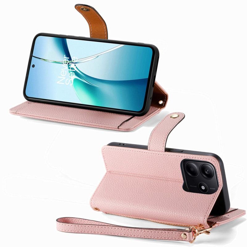 Bőrtok Xiaomi Redmi Note 14 5g Rfid Pénztárcával És Rfid Cipzáras Zsebbel