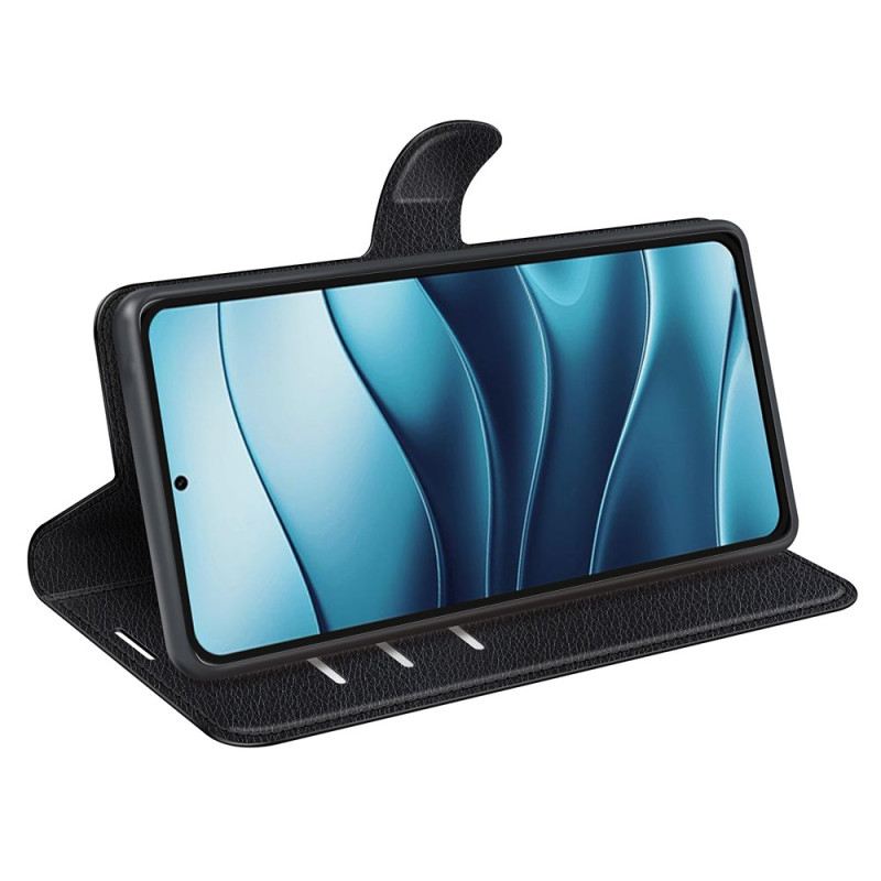 Kinyitható Bőrtok Xiaomi Redmi Note 14 5g Klasszikus Licsi Műbőr