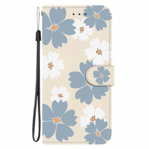 Bőrtok Poco C85 Szürke És Fehér Virágok