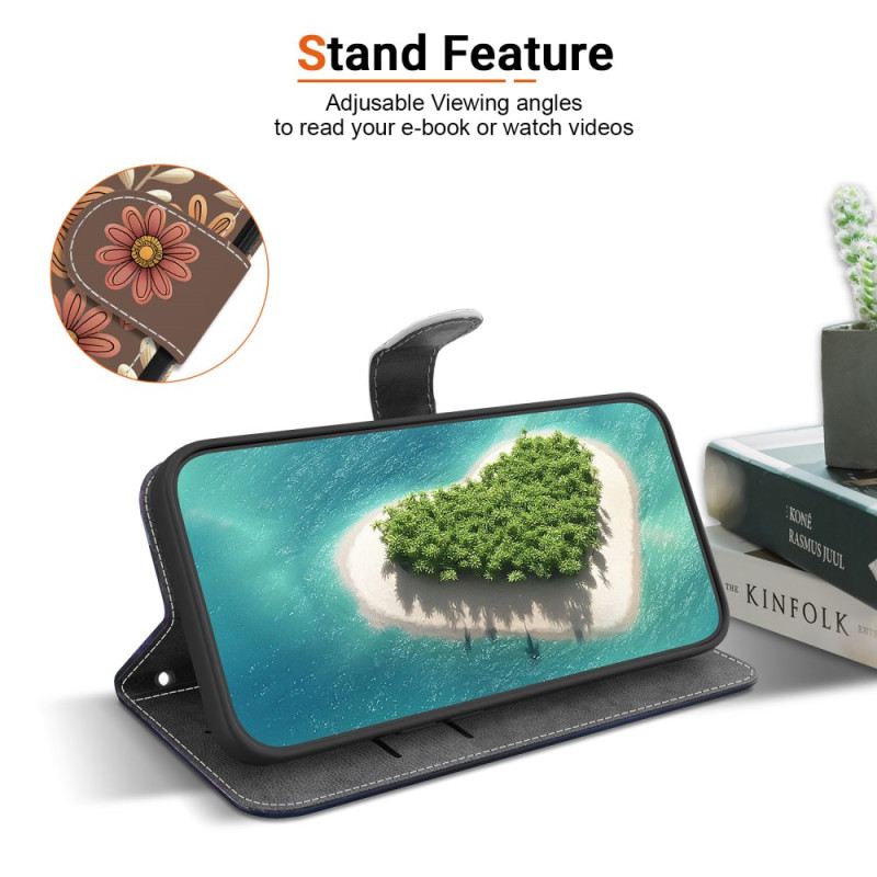 Kinyitható Tokok Poco C85 Barna Virágok