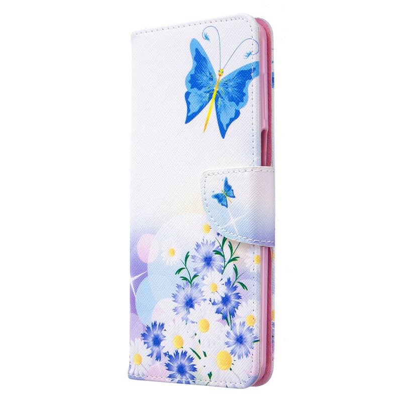 Fliptok / Bőrtok Xiaomi Redmi Note 9S / 9 Pro Festett Pillangók És Virágok