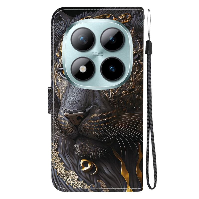 Bőrtok Xiaomi Redmi Note 15 Pro 5g Fekete És Arany Oroszlán