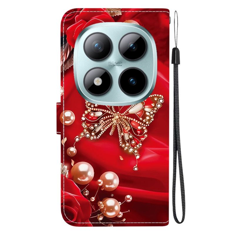 Bőrtok Xiaomi Redmi Note 15 Pro 5g Gyöngyház Rózsaszín Pillangó