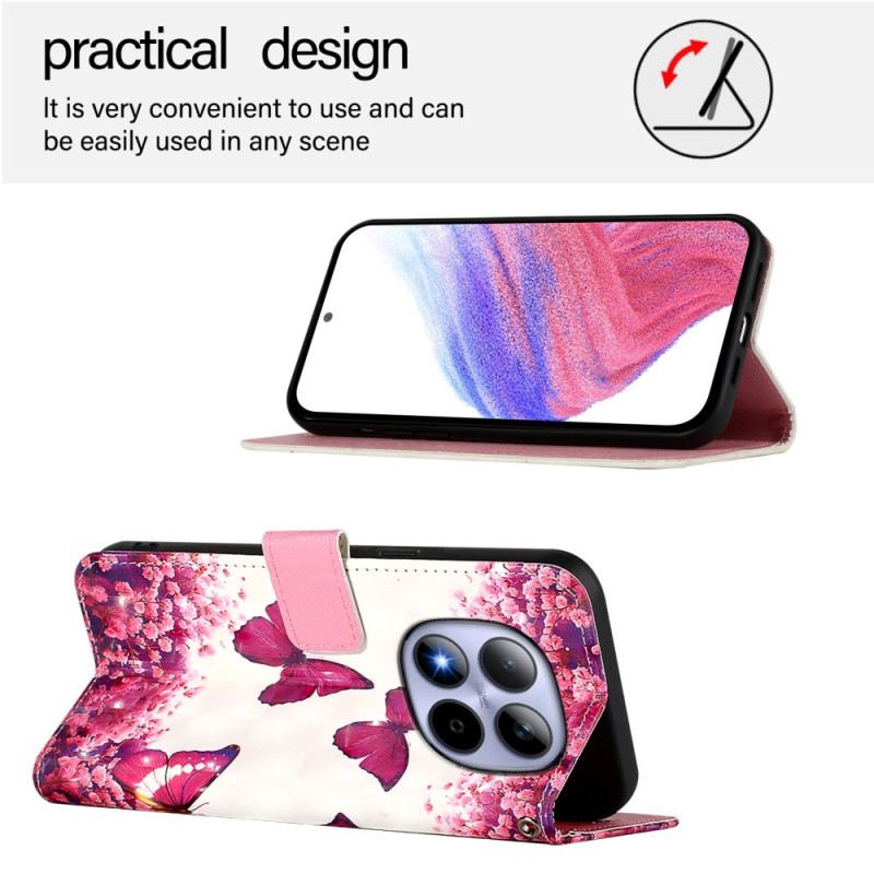 Bőrtok Xiaomi Redmi Note 15 Pro 5g Rózsaszín Pillangók