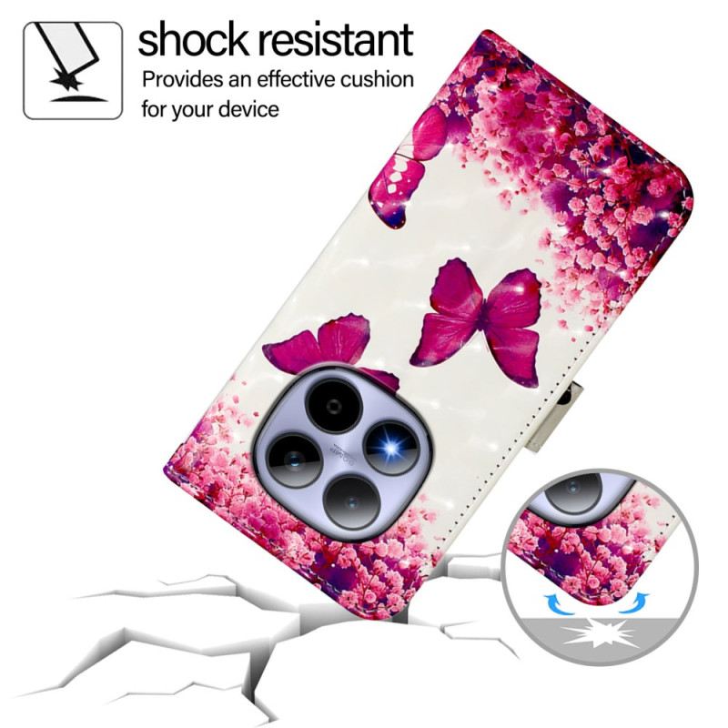 Bőrtok Xiaomi Redmi Note 15 Pro 5g Rózsaszín Pillangók