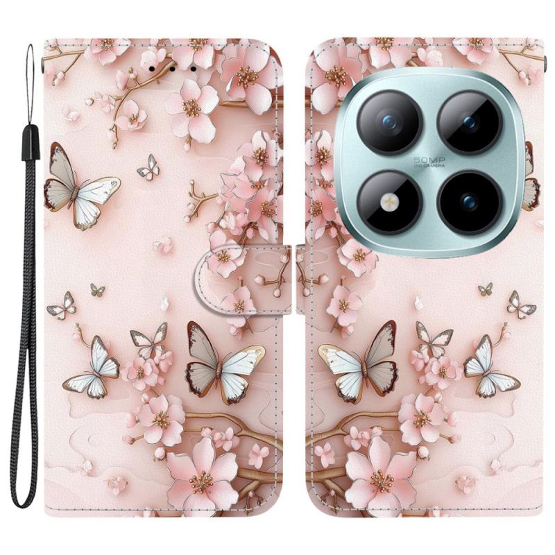 Bőrtok Xiaomi Redmi Note 15 Pro 5g Rózsaszín Pillangók