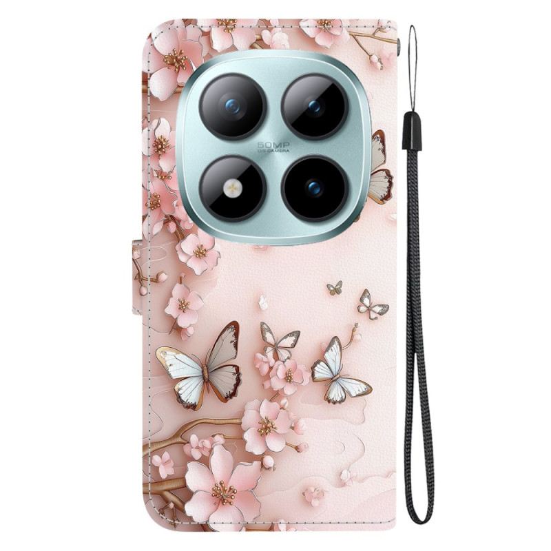Bőrtok Xiaomi Redmi Note 15 Pro 5g Rózsaszín Pillangók
