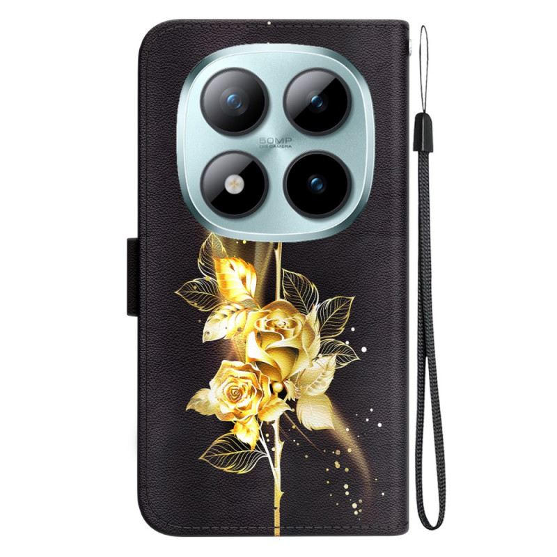 Kinyitható Bőrtok Xiaomi Redmi Note 15 Pro 5g Arany Pillangó És Rózsák