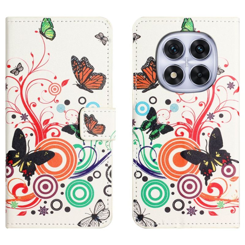 Kinyitható Bőrtok Xiaomi Redmi Note 15 Pro 5g Pillangók Fehér Alapon